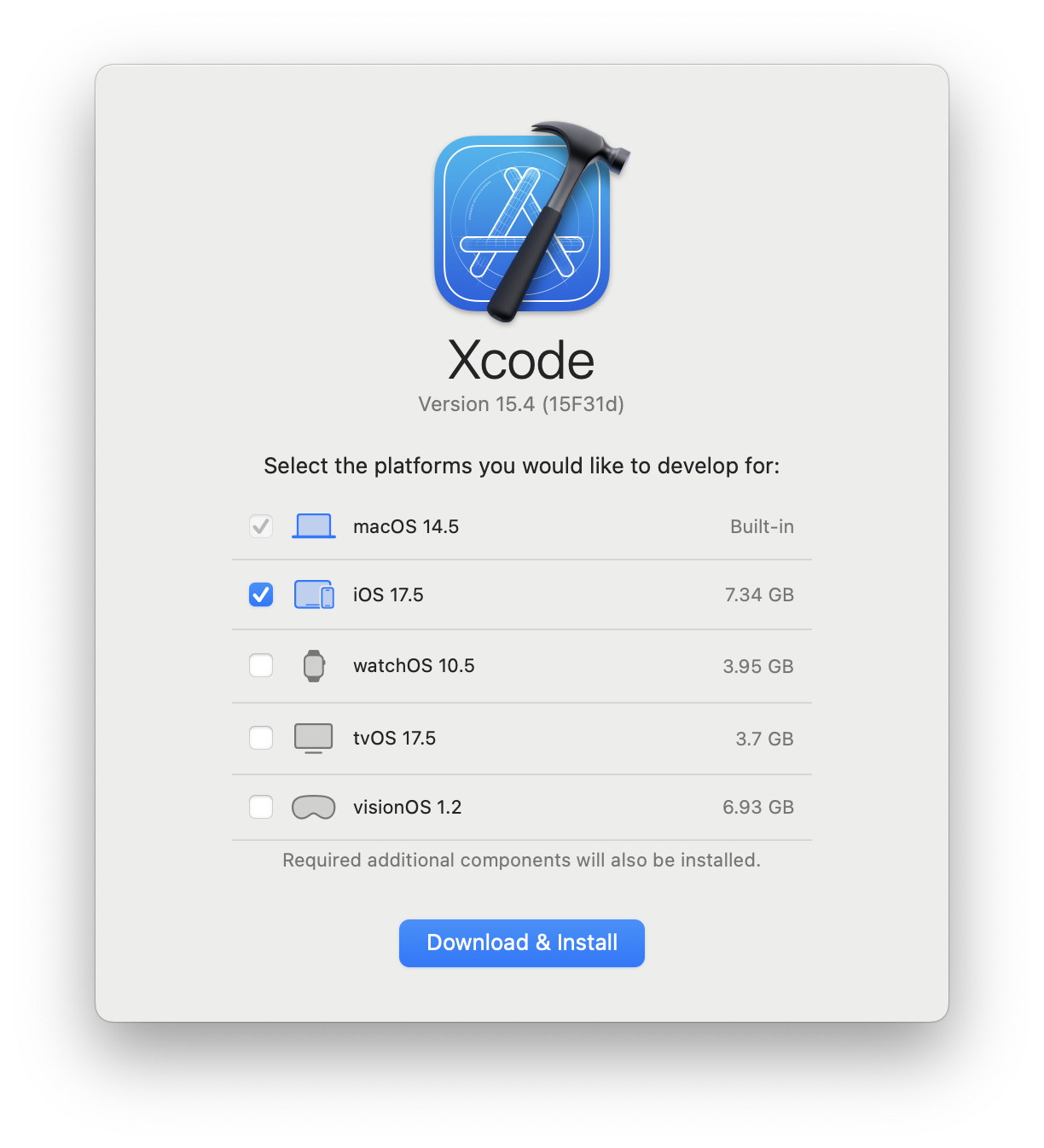 Select the iOS environment during Xcode setup