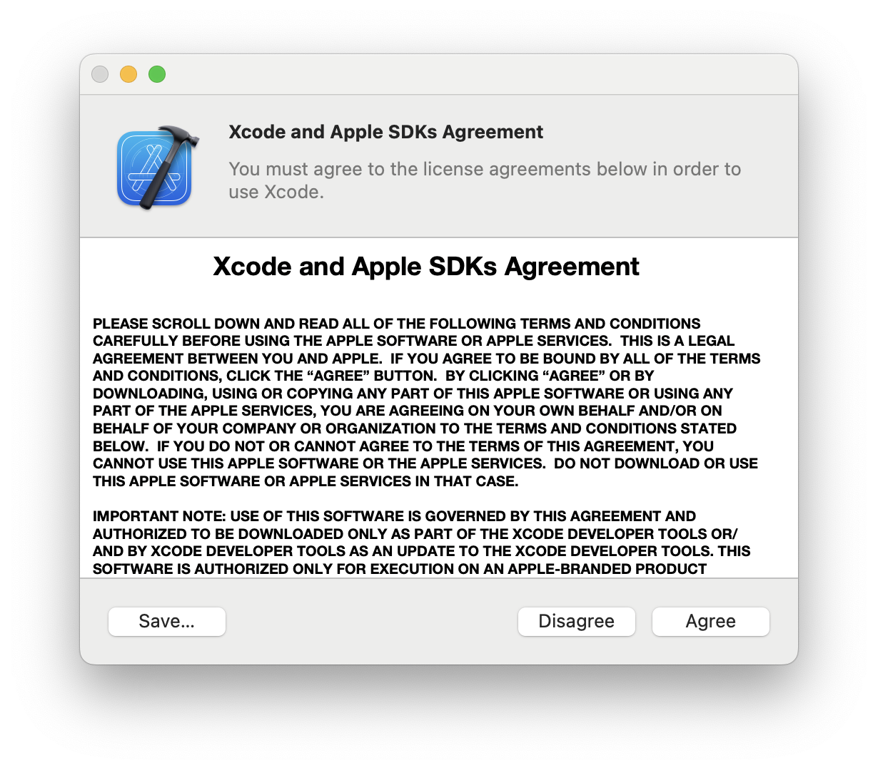 Accept the Xcode license